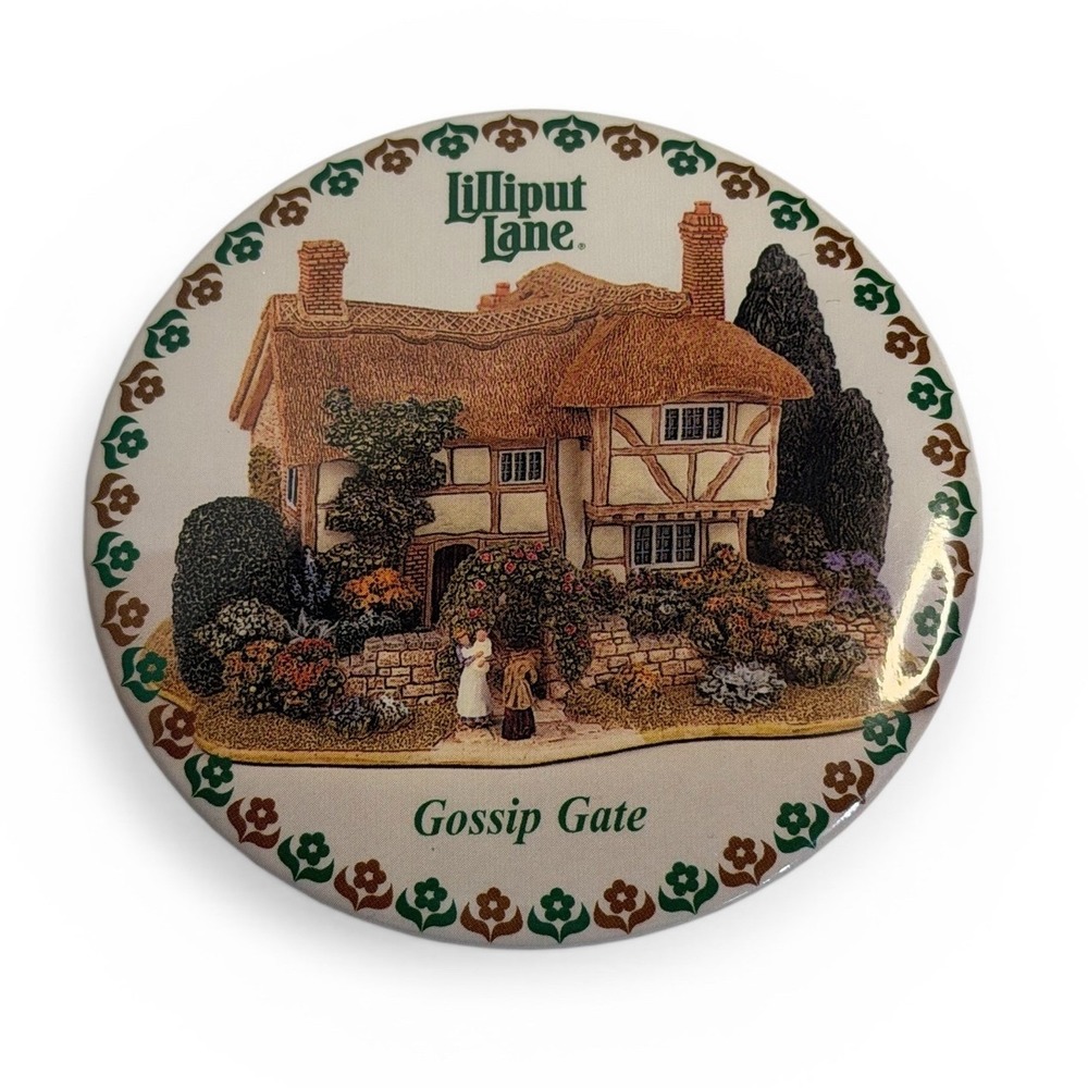 VTG Lilliput Lane Pin Button White Gossip Gate Cottage 1996 Enesco‎ Promotional
